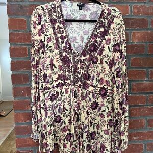 Torrid Floral Long Sleeve Dress in Cream and Purple